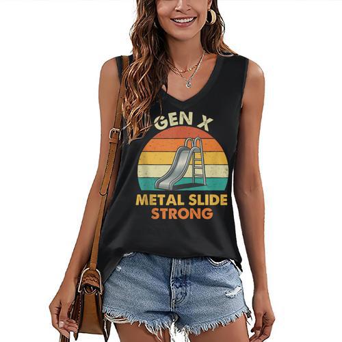 Gen X Slide Strong Generation X Gen Xer Nostalgia Women's V-Neck Tank Top - Figerry