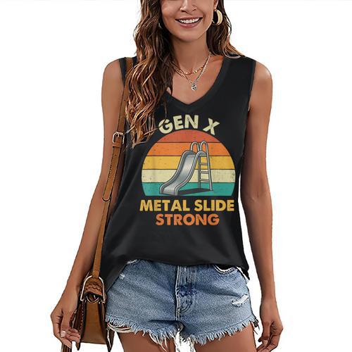 Gen X Slide Strong Generation X Gen Xer Nostalgia Women's V-Neck Tank Top - Figerry