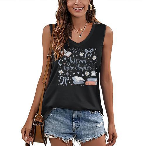Girl Coquette Bow Just One More Chapter Book Bookish Reading Women's V-Neck Tank Top - Bookorys CA