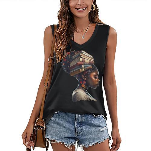 Girl Crown Of Books African Teacher Black History BHM Women's V-Neck Tank Top - Bookorys DE