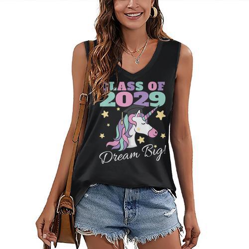 Girls Class Of 2029 Magical Unicorn Graduation Cap Women's V-Neck Tank Top - Best Gift Smart