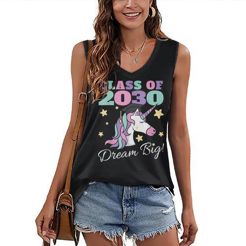 Girls Class Of 2030 Magical Unicorn Graduation Cap Women's V-Neck Tank Top - Best Gift Smart