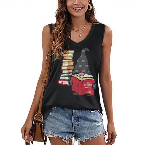 Gnome Read Reading Book Librarian Across America Women Kids Women's V-Neck Tank Top - Bookorys