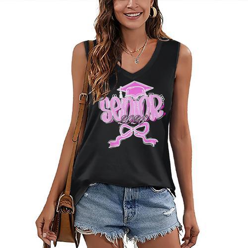 Graduation 2026 Senior 2026 Class Of 2026 Coquette Pink Girl Women's V-Neck Tank Top - Best Gift Smart
