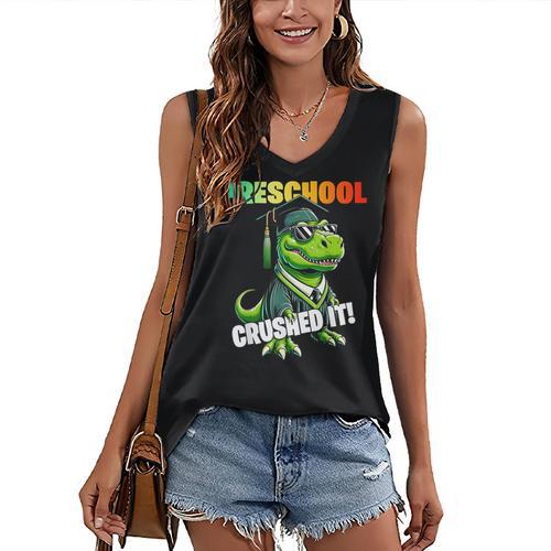 Graduation Preschool Dinosaur T Rex Crushed It Boys Grad Women's V-Neck Tank Top - Best Gift Smart