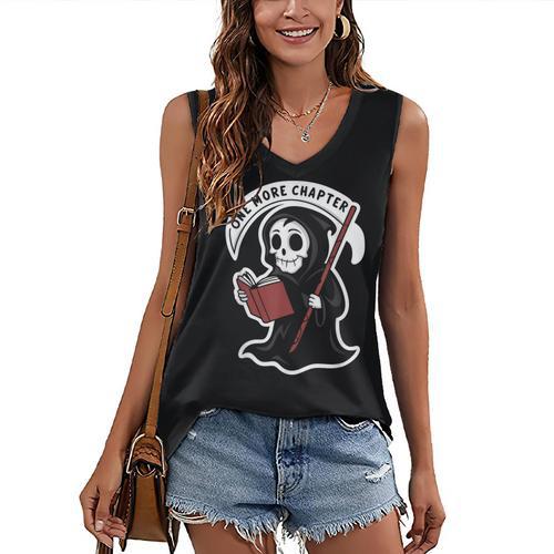 Grim Reaper Bookworm Cute Book Reading Halloween Women's V-Neck Tank Top - Bookorys