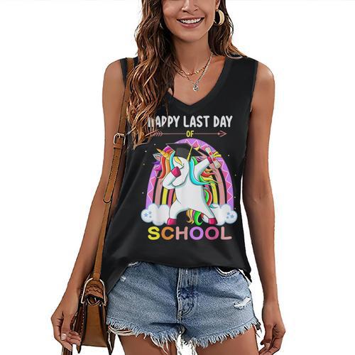 Happy Last Days Of School Graduation Class 2022 Unicorn Girl Women's V-Neck Tank Top - Best Gift Smart