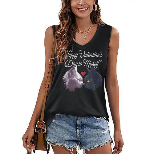 Happy Valentines Day Self Introvert Humor Antisocial Women's V-Neck Tank Top - Raresse