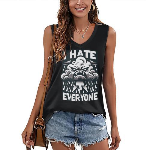 I Hate Everyone Introvert Anti-Social Dark Humor Women's V-Neck Tank Top - Raresse