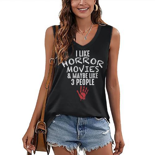 I Like Horror Movies And Maybe 3 People Introvert Women's V-Neck Tank Top - Raresse