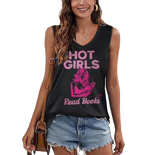 Hot Girls Read Books Cute Book Reader Women Women's V-Neck Tank Top - Bookorys DE