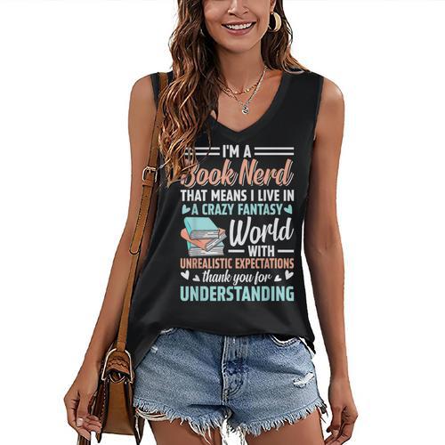 I'm a Book Nerd Bookworm Women's V-Neck Tank Top - Bookorys
