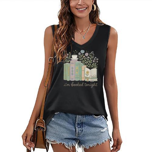 I'm Booked Tonight Cozy Floral Book Lover Graphic Women's V-Neck Tank Top - Bookorys DE