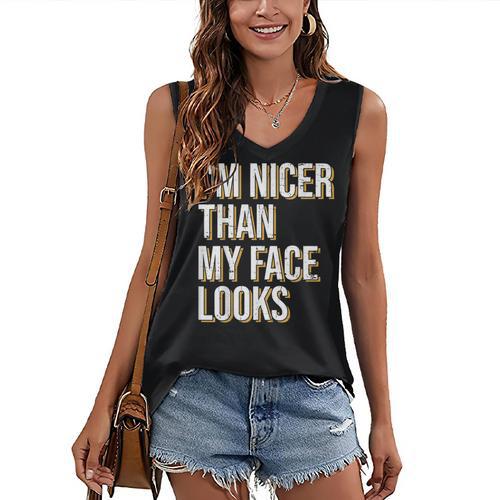 I'm Nicer Than My Face Looks Introverted Introverts Women's V-Neck Tank Top - Raresse