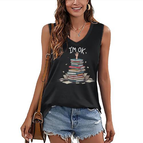 I'm Ok Read Book Reading Nerd Librarian Teacher School Women's V-Neck Tank Top - Bookorys DE