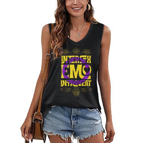 Intersex Emo Introvert Pride Trendy Mystic Teen Goth Style Women's V-Neck Tank Top - Raresse