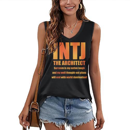 INTJ Architect Personality Introvert Sarcastic Orange Women's V-Neck Tank Top - Raresse