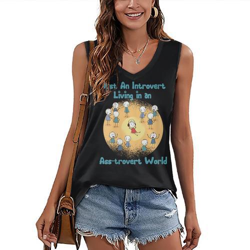 Introvert Extrovert Cartoon In Asstrovert World Women's V-Neck Tank Top - Raresse