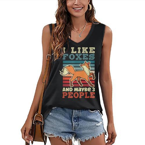 Introvert Fox Animal Lover Saying Loner Antisocial Women's V-Neck Tank Top - Raresse
