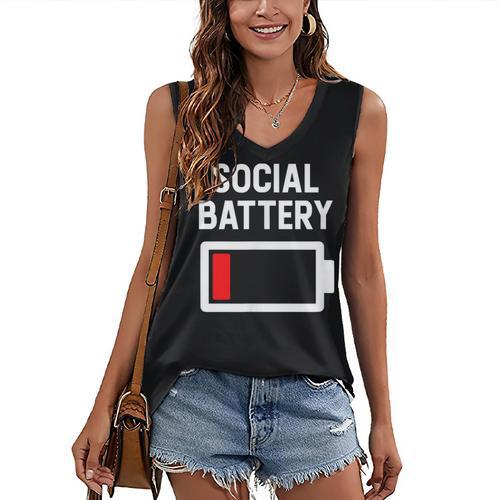 Introvert Low Social Battery Level Anti Social People Women's V-Neck Tank Top - Raresse