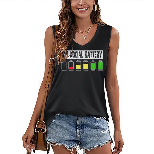 Introvert My Social Battery Low Level Graphic Women's V-Neck Tank Top - Raresse
