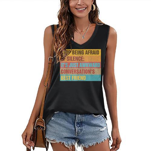 Introvert Stop Being Afraid Of Silence Just Awkward Women's V-Neck Tank Top - Raresse