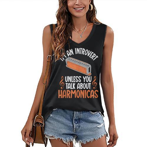 Im An Introvert Unless You Talk About Harmonicas Women's V-Neck Tank Top - Raresse