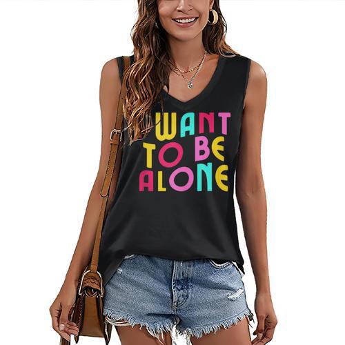 Introvert I Want To Be Alone Retro Wavy Women's V-Neck Tank Top - Raresse
