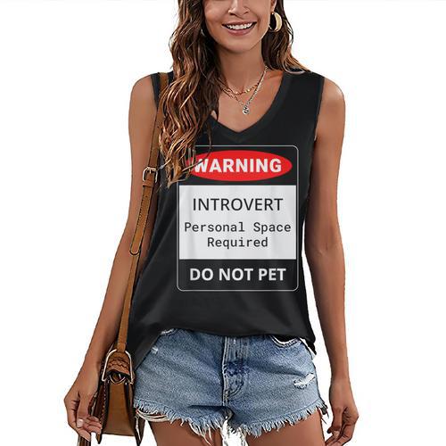 Introvert Warning Danger Do Not Pet Disturb Anti-Social Women's V-Neck Tank Top - Raresse
