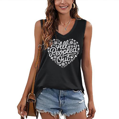 Introverted All Peopled Out Women's V-Neck Tank Top - Raresse