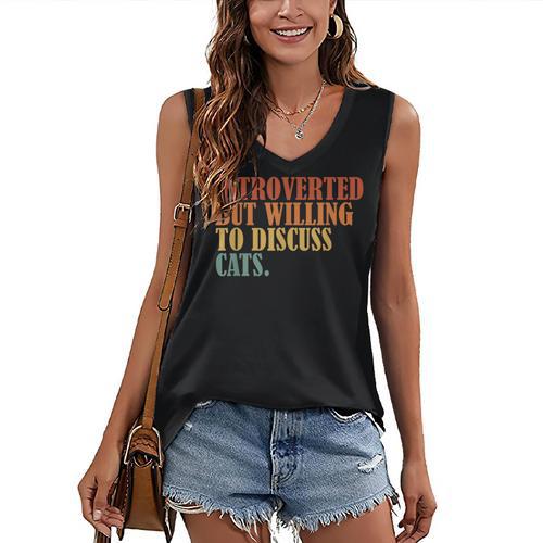 Introverted But Willing To Discuss Cats Introvert Women's V-Neck Tank Top - Raresse