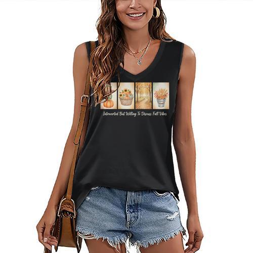 Introverted But Willing To Discuss Fall Vibes Autumn Pumpkin Women's V-Neck Tank Top - Raresse