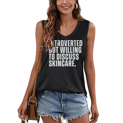 Introverted But Willing To Discuss Skincare Introvert Women's V-Neck Tank Top - Raresse