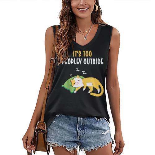 It's Too Peopley Outside Introvert And Cat Lover Women's V-Neck Tank Top - Raresse