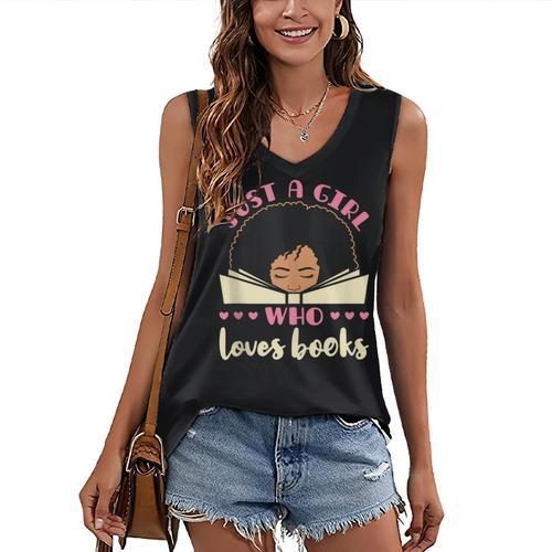 Just a Girl Who Loves Books African American Book Nerd Lover Women's V-Neck Tank Top - Bookorys