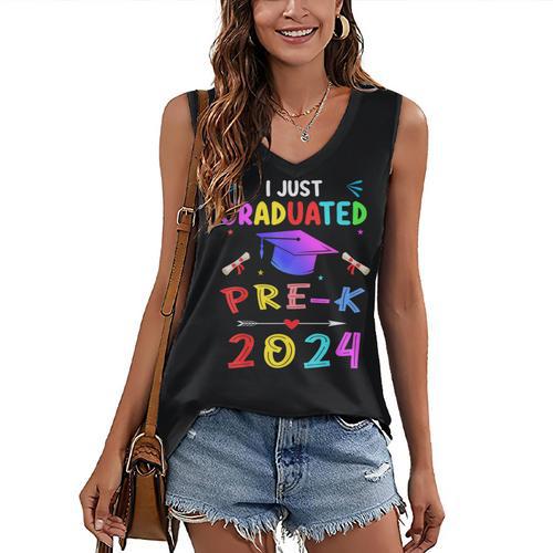 I Just Graduated Pre k Graduation 2024 Pre-Kindergarten Women's V-Neck Tank Top - Best Gift Smart
