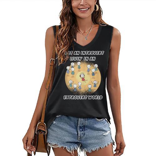 Just An Introvert Living In An Extrovert World Stickmen Women's V-Neck Tank Top - Raresse