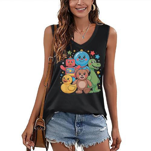 Kidcore Aesthetic Retro Vibes Colorful Cartoon Nostalgia Women's V-Neck Tank Top - Figerry