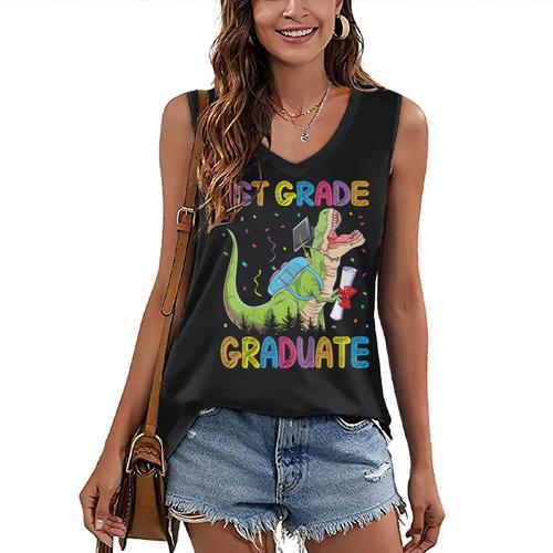 Kids 1st Grade Graduate Dinosaur Trex 1st Grade Graduation Women's V-Neck Tank Top - Best Gift Smart