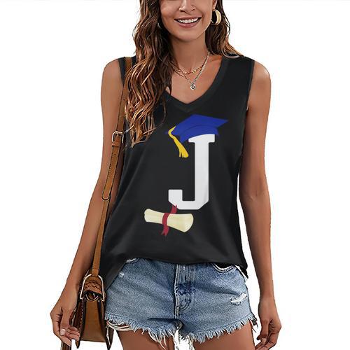 Kids Initial J Letter For Boys Preschool Graduation Kindergarten Women's V-Neck Tank Top - Best Gift Smart