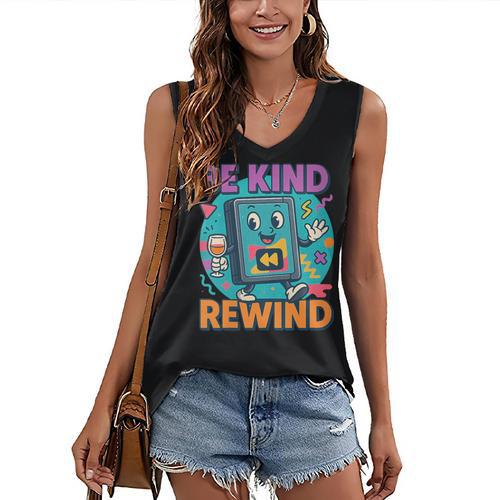 Be Kind Rewind 90s VHS Nostalgia Retro Women's V-Neck Tank Top - Figerry