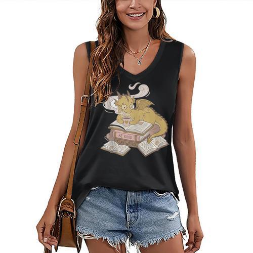 Be Kind Stay Weird Read Books Cute Dragon Women's V-Neck Tank Top - Bookorys AU