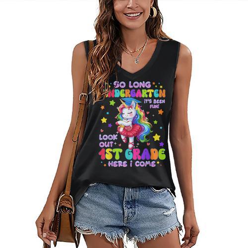 Kindergarten Graduation 2025 Graduate Girls Unicorn 1st Grad Women's V-Neck Tank Top - Best Gift Smart