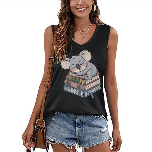 Koala Reading Book Pajama Sleep Women's V-Neck Tank Top - Bookorys DE