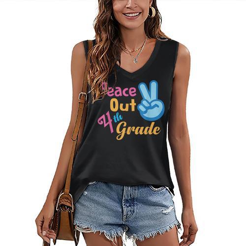 Last Day Of School Peace Out Grade 4 Graduation Kids Women's V-Neck Tank Top - Best Gift Smart