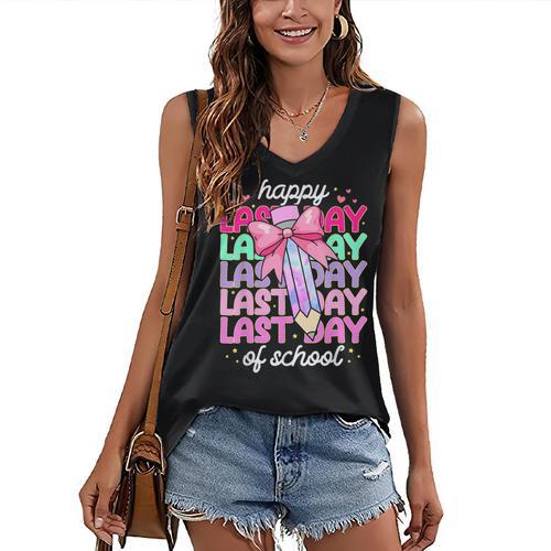 Last Day Of School Shirt Coquette Bow School Graduation Women's V-Neck Tank Top - Best Gift Smart