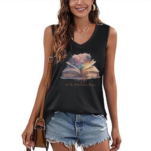 Let The Adventures Begin Book Lovers Magical Whimsical Art Women's V-Neck Tank Top - Bookorys DE