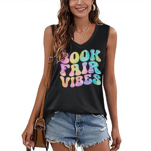 Library Book Fair Vibe Tie Dye School Reading Nostalgic Women's V-Neck Tank Top - Bookorys CA