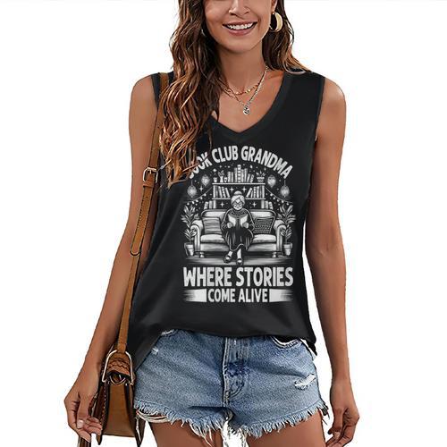 Literary Grandma Reading Club Book Lover Story Enthusiast Women's V-Neck Tank Top - Bookorys