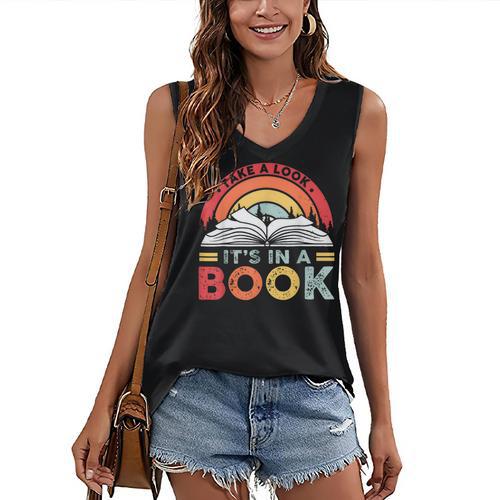 Take A Look It's In A Book Reading Book Vintage Rainbow Women's V-Neck Tank Top - Bookorys